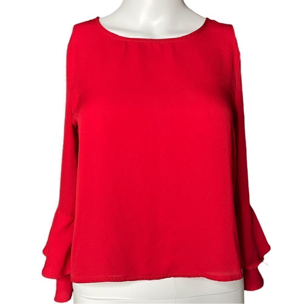 Gianni Bini Girls Long Ruffle Sleeve Blouse Top Red Size Large